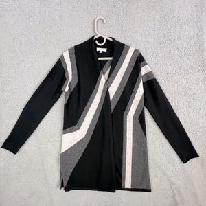 KINROSS WOMENS CASHMERE CARDIGAN STYLE SWEATER BLACK & GRAY/WHITE STRIPE SIZE L